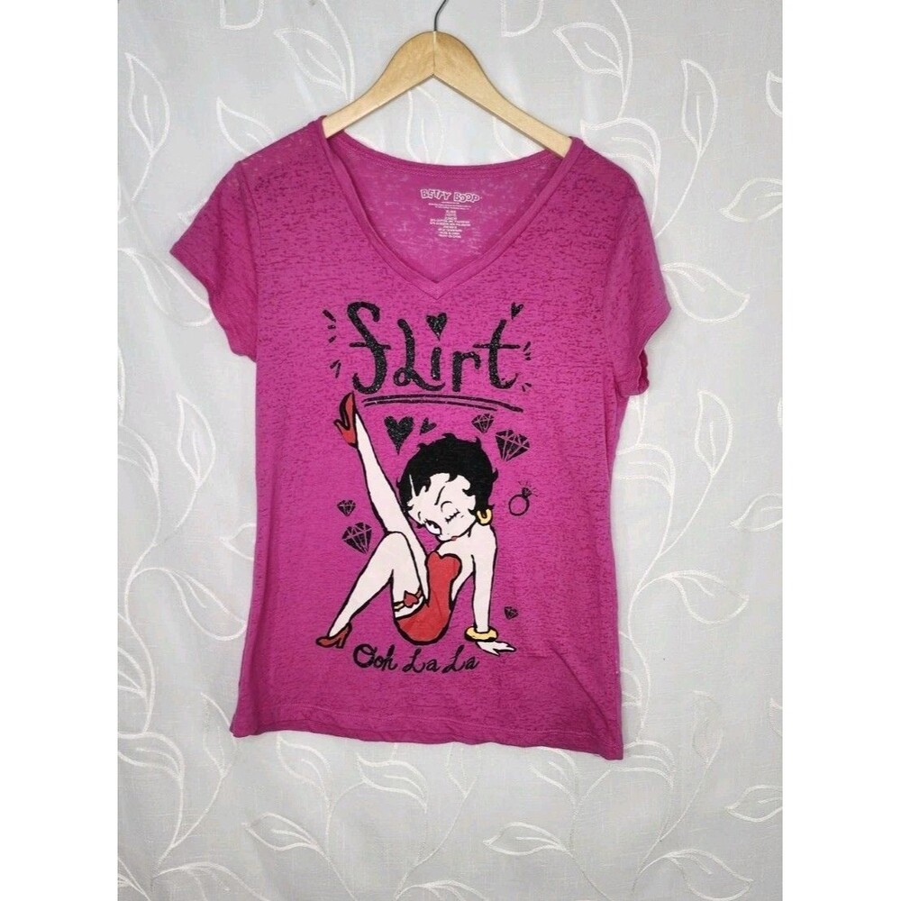 Betty Boop T Shirt Womens XL Junior Flirt Pink V Neck